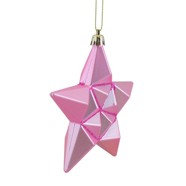 DAK 5-in Pink Bubblegum Matte Glittered Star Shatterproof Christmas Ornaments - Pack of 12