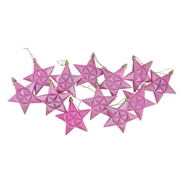 DAK 5-in Pink Bubblegum Matte Glittered Star Shatterproof Christmas Ornaments - Pack of 12