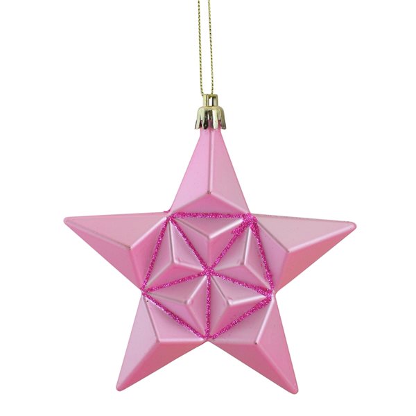 DAK 5-in Pink Bubblegum Matte Glittered Star Shatterproof Christmas Ornaments - Pack of 12