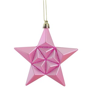 DAK 5-in Pink Bubblegum Matte Glittered Star Shatterproof Christmas Ornaments - Pack of 12
