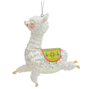 Northlight 5-in White and Green Glittered Regal Jumping Llama Glass Christmas Ornament