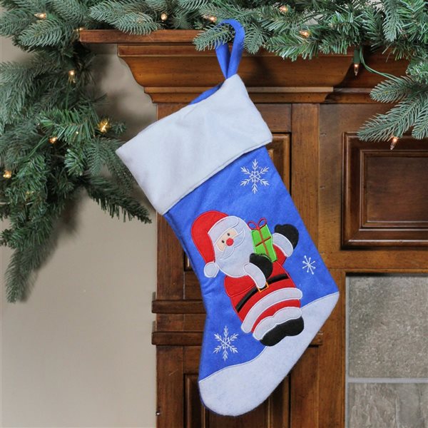 Northlight 15-in Blue and Red Santa Claus with Gift Christmas Stocking
