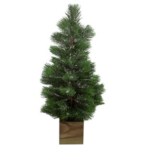 Northlight 3-ft Snowy Pine Artificial Christmas Tree in Wooden Pot