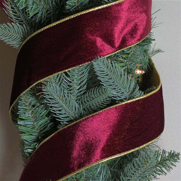 Northlight 2.5-in x 30-ft Solid Wine Red Gold Wired Christmas Craft Ribbon