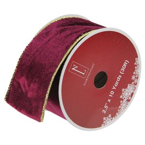 Northlight 2.5-in x 30-ft Solid Wine Red Gold Wired Christmas Craft Ribbon