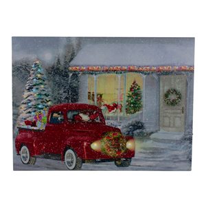 Northlight 11.75-in x 15.75-in LED Lighted Fibre Optic Santa in Truck Christmas Canvas Wall Art