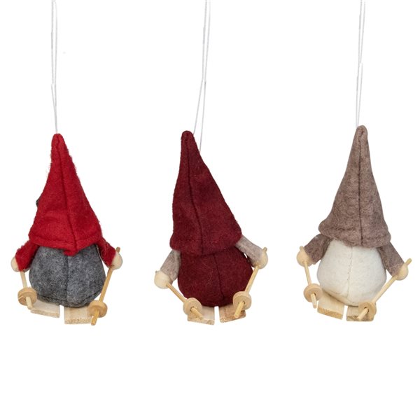 Northlight 4-in Red and Grey Skiing Gnome Christmas Ornaments - Set of 3