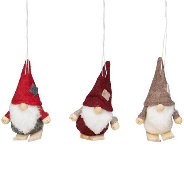 Northlight 4-in Red and Grey Skiing Gnome Christmas Ornaments - Set of 3
