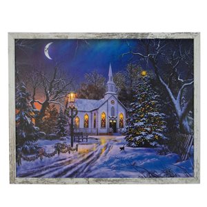 Northlight 19-in x 15-in LED Lighted Church at Night Framed Christmas Canvas Wall Art