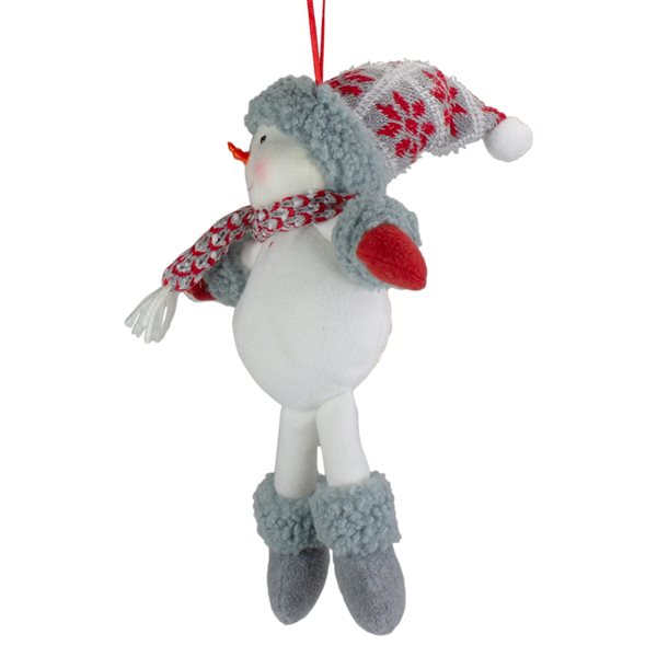 Northlight 14-in Grey and Red Plush Snowman Hanging Christmas Ornament