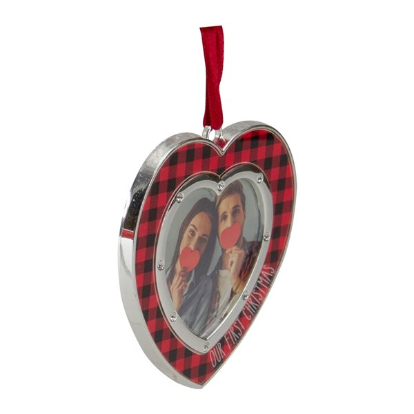 Northlight 3-in Silver Plated Buffalo Plaid Heart Shaped Picture Frame Christmas Ornament