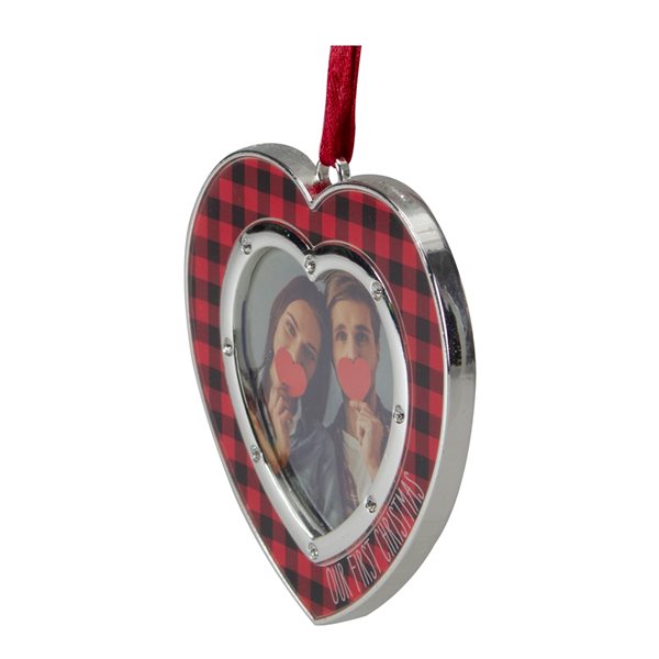 Northlight 3-in Silver Plated Buffalo Plaid Heart Shaped Picture Frame Christmas Ornament