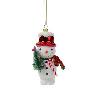 Northlight 5.5-in White and Red Glass Snowman Christmas Ornament