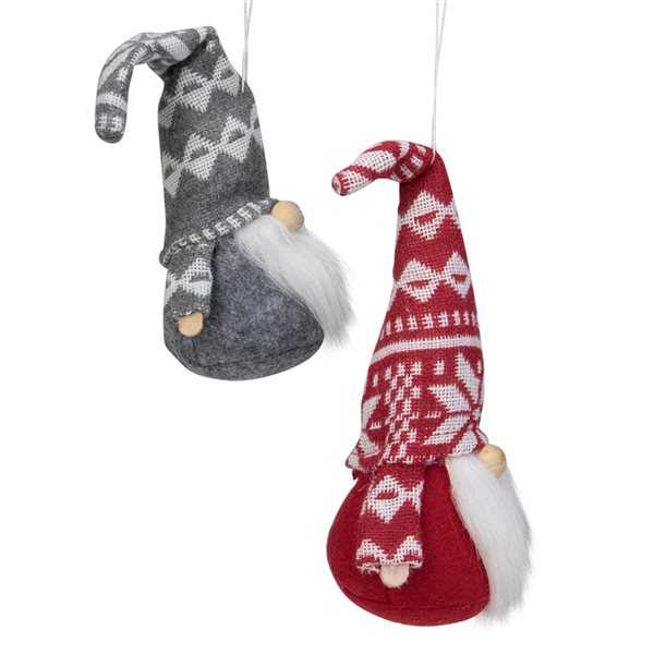 Northlight 7-in Red and Grey Gnomes with Nordic Hat Christmas Ornaments - Set of 2