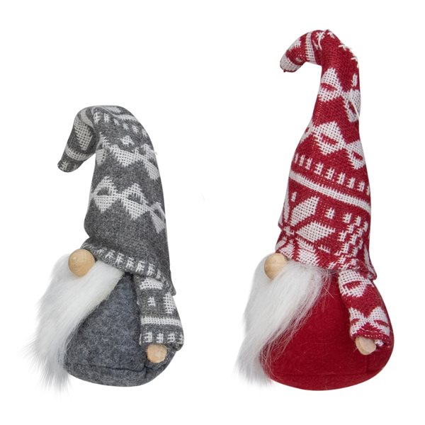 Northlight 7-in Red and Grey Gnomes with Nordic Hat Christmas Ornaments - Set of 2