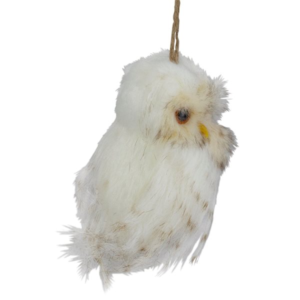 Northlight 6-in White and Brown Faux Fur Owl Christmas Ornament