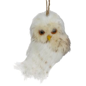 Northlight 6-in White and Brown Faux Fur Owl Christmas Ornament
