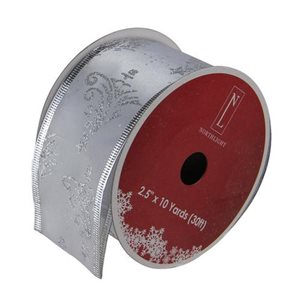 Northlight 2.5-in x 30-ft Silver Glittering Trees Christmas Wired Craft Ribbon