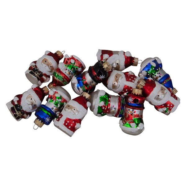 Northlight 2.5-in Red Winter Snowmen and Santa Claus Figurine Glass Christmas Ornaments - Pack of 12