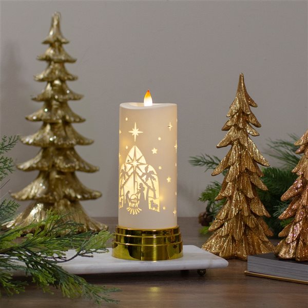 Northlight Gold and White Nativity Scene Flameless Candle