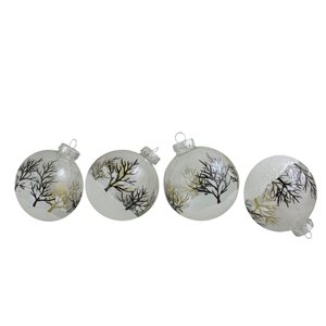 Northlight 3.25-in Clear and Frosted Winter Tree Glass Christmas Ball Ornaments - Pack of 4