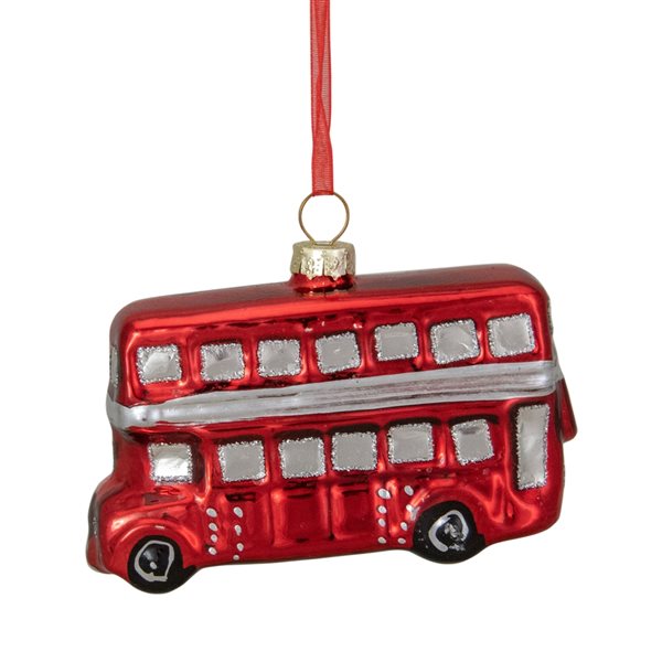 Northlight 3.75-in Red and Silver Double Decker Bus Glass Christmas Ornament