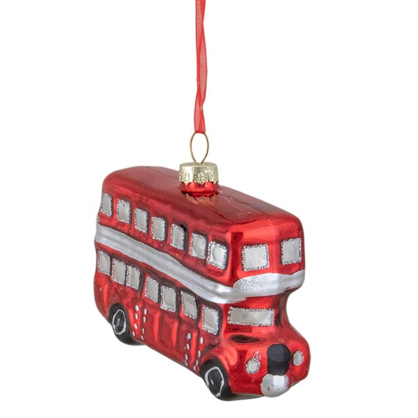 Northlight 3.75-in Red and Silver Double Decker Bus Glass Christmas Ornament