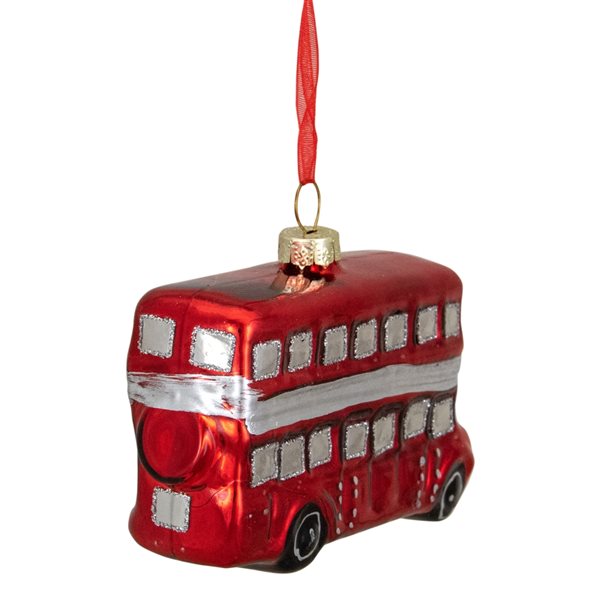 Northlight 3.75-in Red and Silver Double Decker Bus Glass Christmas Ornament