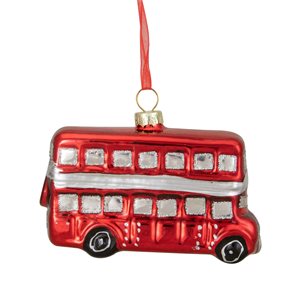 Northlight 3.75-in Red and Silver Double Decker Bus Glass Christmas Ornament