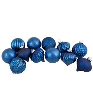 Northlight Blue Finial and Glass Ball Christmas Ornaments - Set of 12