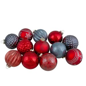 Northlight Red and Blue Finial and Glass Ball Christmas Ornaments - Set of 12
