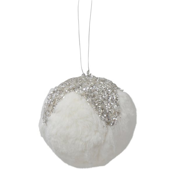 Northlight 4.25-in White and Silver Faux Fur Christmas Ornament