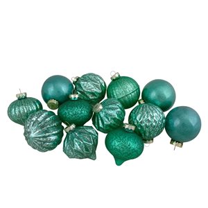 Northlight Green Finial and Glass Ball Christmas Ornaments - Set of 12