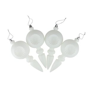 DAK 7.5-in White Retro Reflector Shatterproof Matte Christmas Finial Ornaments - Pack of 4