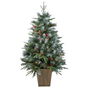 Northlight 4-ft Frosted Mixed Berry Pine Artificial Tree in Pot with Clear Lights