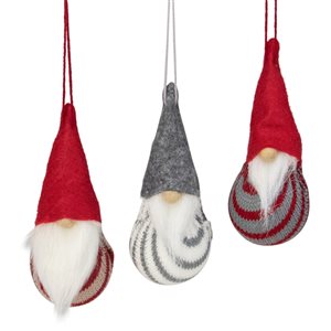 Northlight 4.75-in Red and Grey Santa Gnome Christmas Ornaments- Set of 3