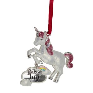 Northlight 3.25-in Silver Plated Dream Big Unicorn with European Crystals Christmas Ornament