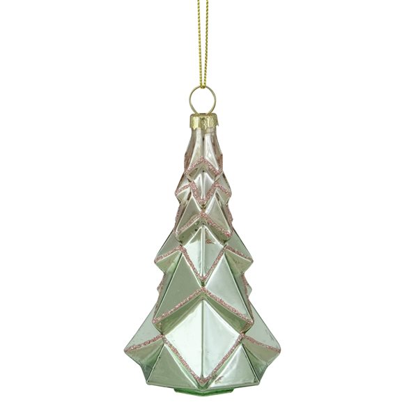 Northlight 5-in Green with Pink Glitter Glass Christmas Ornament