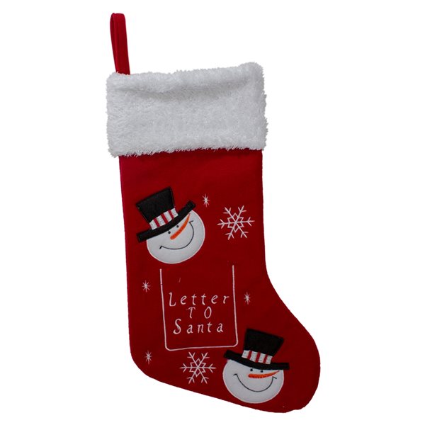 Northlight 19-in Red and White Embroidered Snowmen Letter to Santa Claus Christmas Stocking