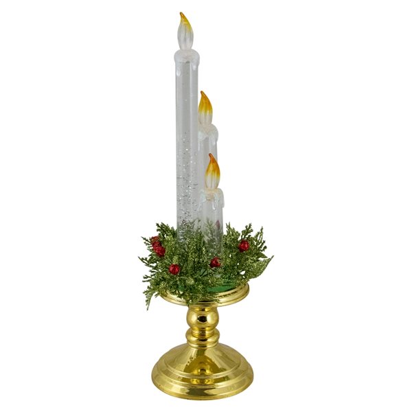 Northlight Lighted Water Candle on a Gold Base with Berries