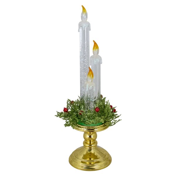 Northlight Lighted Water Candle on a Gold Base with Berries