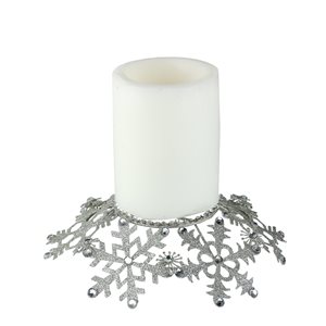 Melrose Silver Snowflake Glittered and Jewelled Christmas Pillar Candle Holder