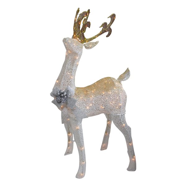 Northlight 48-in White and Gold Lighted Standing Buck Outdoor Christmas Decor