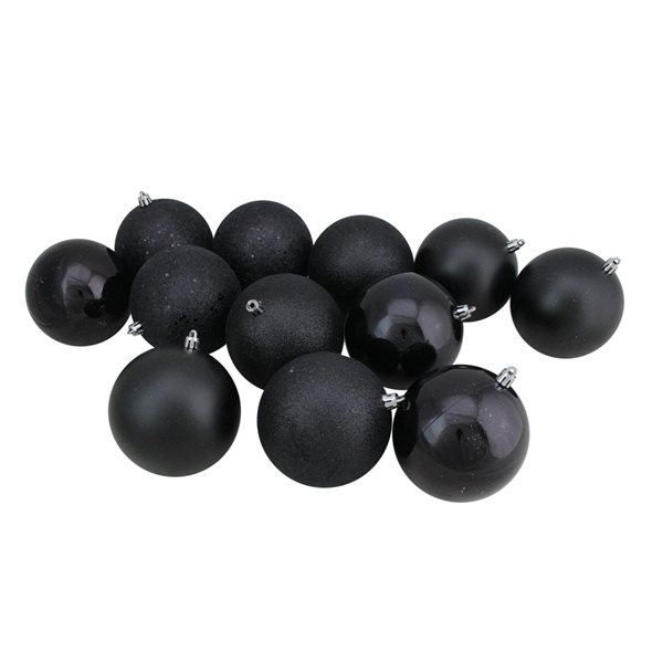 Northlight 4-in Black Shatterproof Christmas Ball Ornaments - Pack of 12