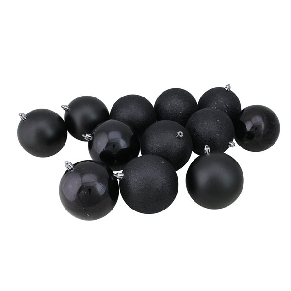 Northlight 4-in Black Shatterproof Christmas Ball Ornaments - Pack of 12