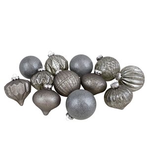 Northlight Neutral Tone Finial and Glass Ball Christmas Ornaments - Set of 12