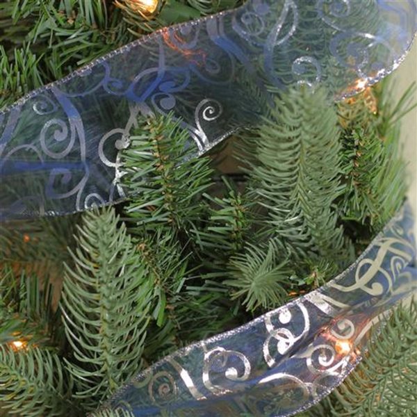 Northlight 2.5-in x 30-ft Blue and Silver Abstract Swirls Christmas Wired Craft Ribbon