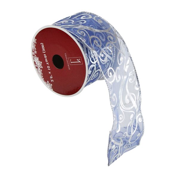 Northlight 2.5-in x 30-ft Blue and Silver Abstract Swirls Christmas Wired Craft Ribbon