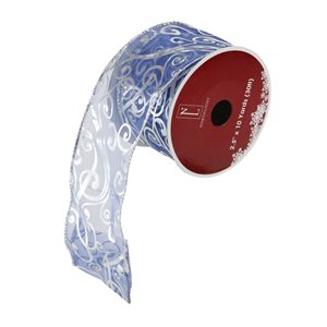 Northlight 2.5-in x 30-ft Blue and Silver Abstract Swirls Christmas Wired Craft Ribbon