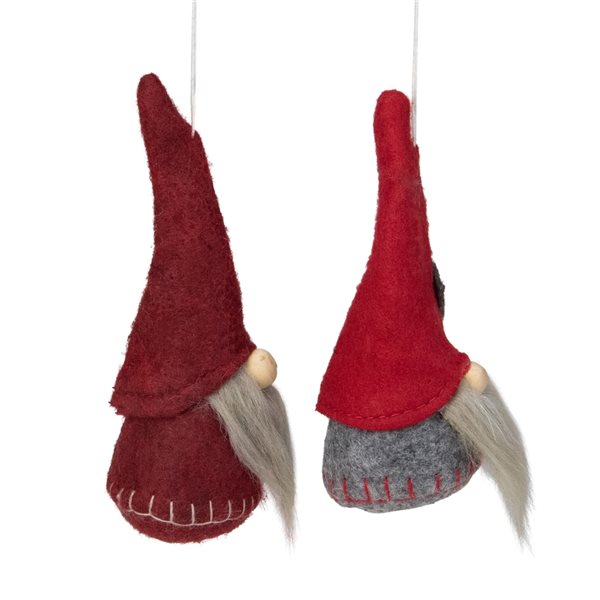 Northlight 4.5-in Red and Grey Santa Christmas Gnome Ornaments - Set of 2